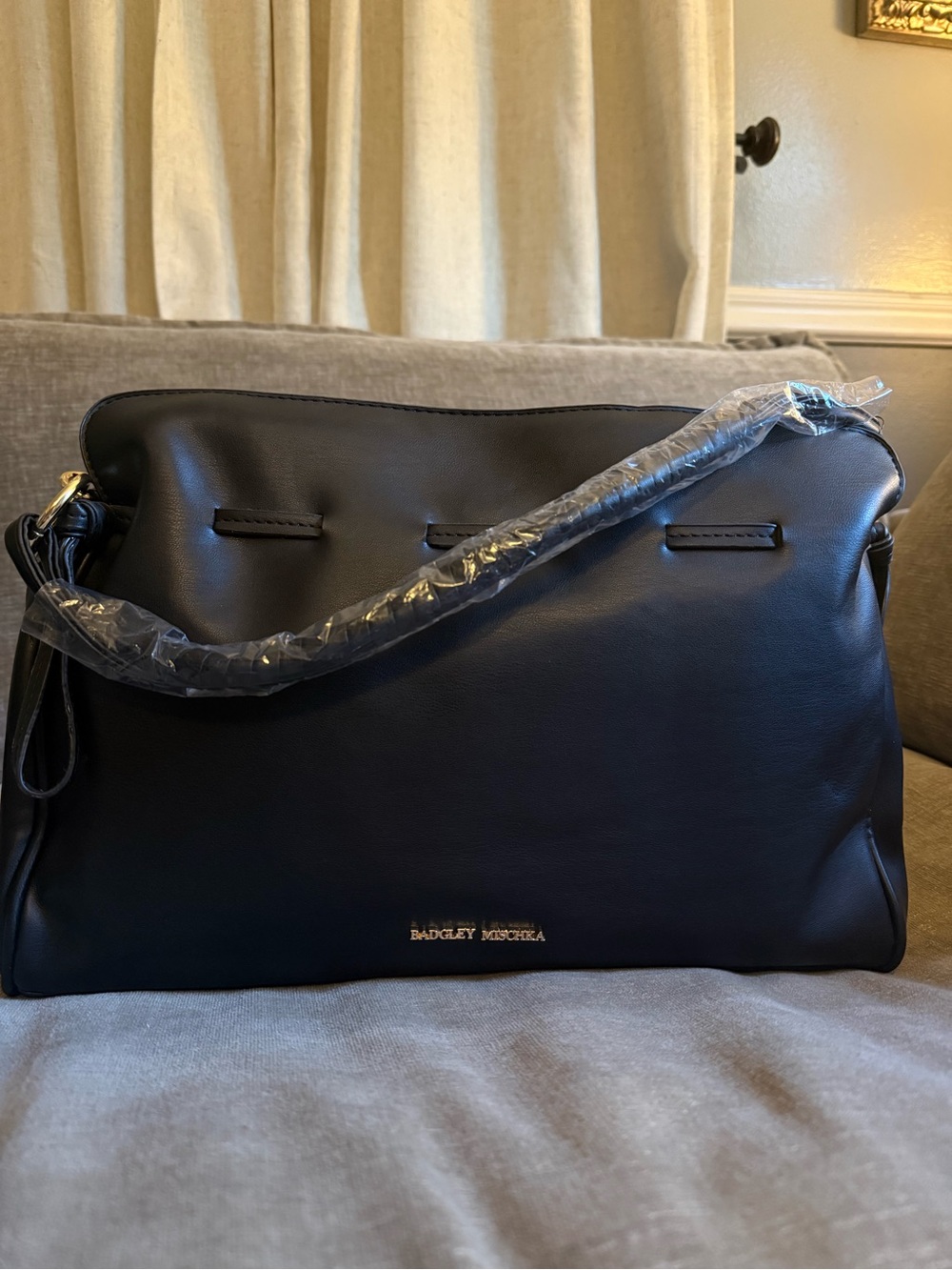 Badgley Mischka Black Leather Shoulder Bag NWT